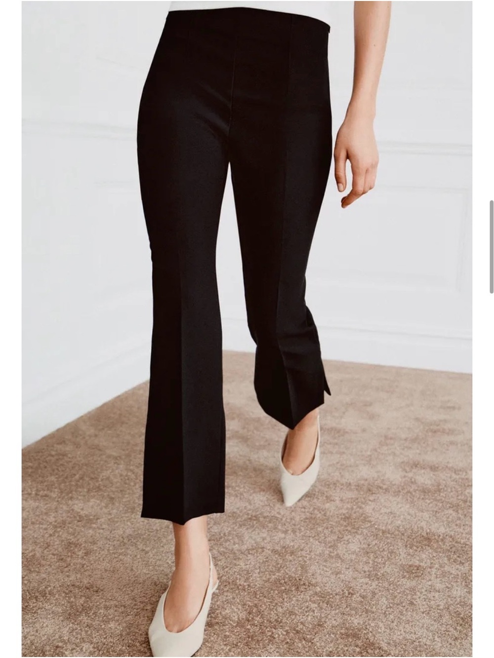 Zara Slim Side Slit Kick-Flare Pants - Black